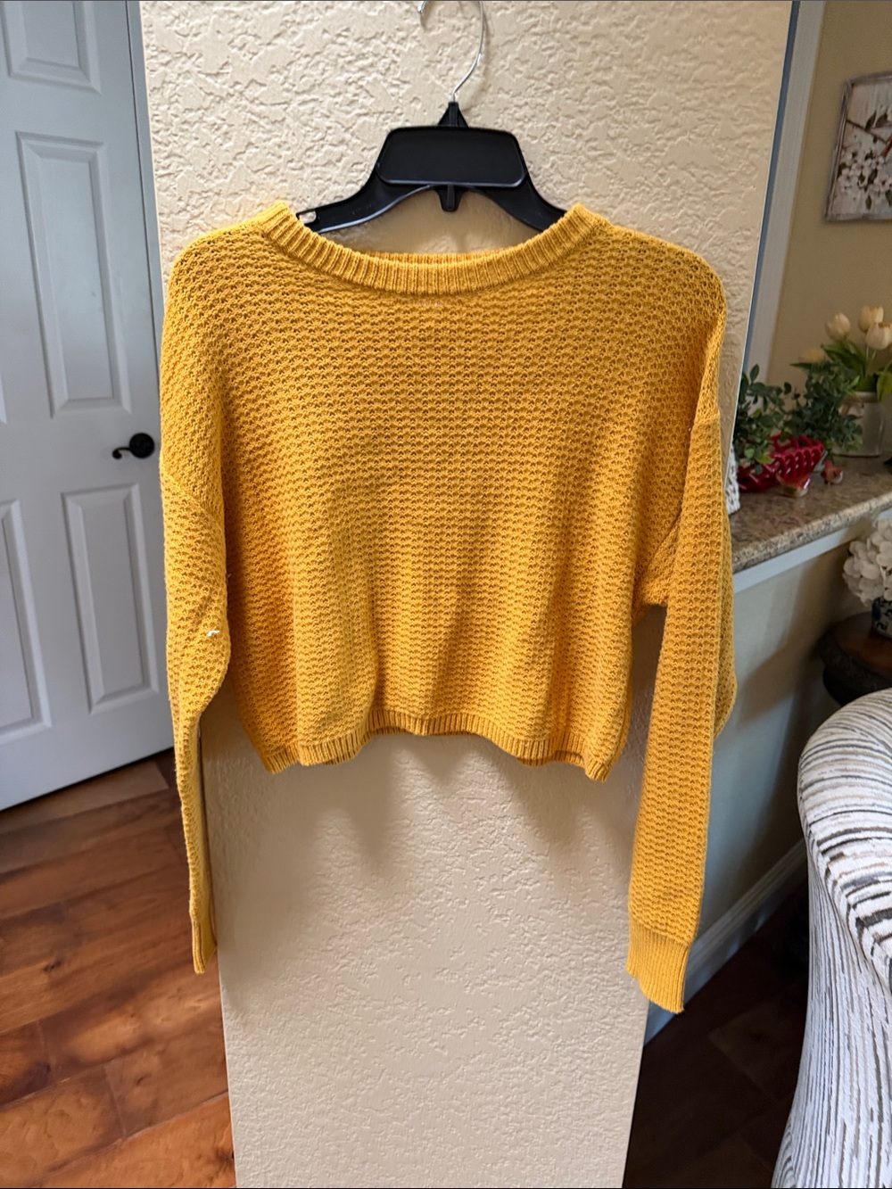 Abound Mustard Yellow Cropped Crewneck Sweater